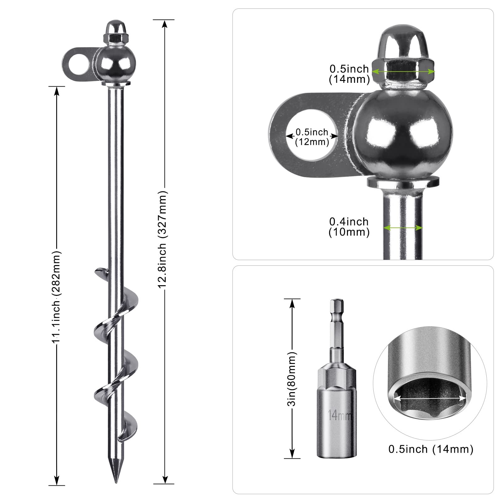 Kit di ancoraggio a terra lungo 45,7 cm, confezione da 4 pezzi, gancio di ancoraggio esteso a trivella per terra, gancio di ancoraggio per capannoni, fissaggio di animali, tenda da campeggio, tettoie
