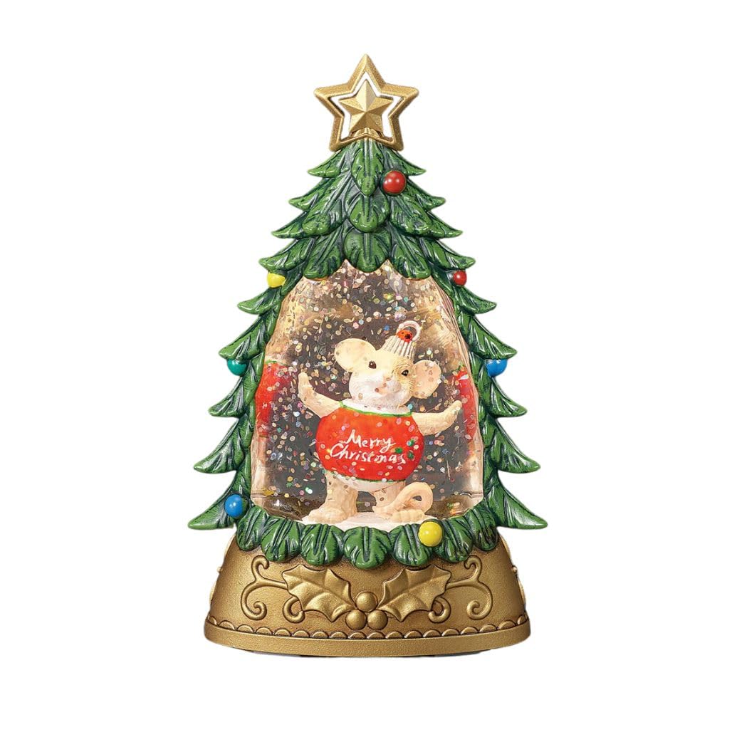 Roman Charming Tails – Souris lumineuse scintillante – Décoration de Noël de 17,8 cm avec paillettes tourbillonnantes et lumières LED – Figurine de collection de vacances
