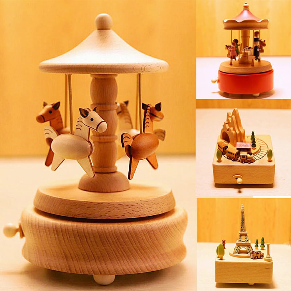 Carillon In Legno A Forma Di Giostra Con Melodia - Regalo Ecologico Per Compleanno O Natale