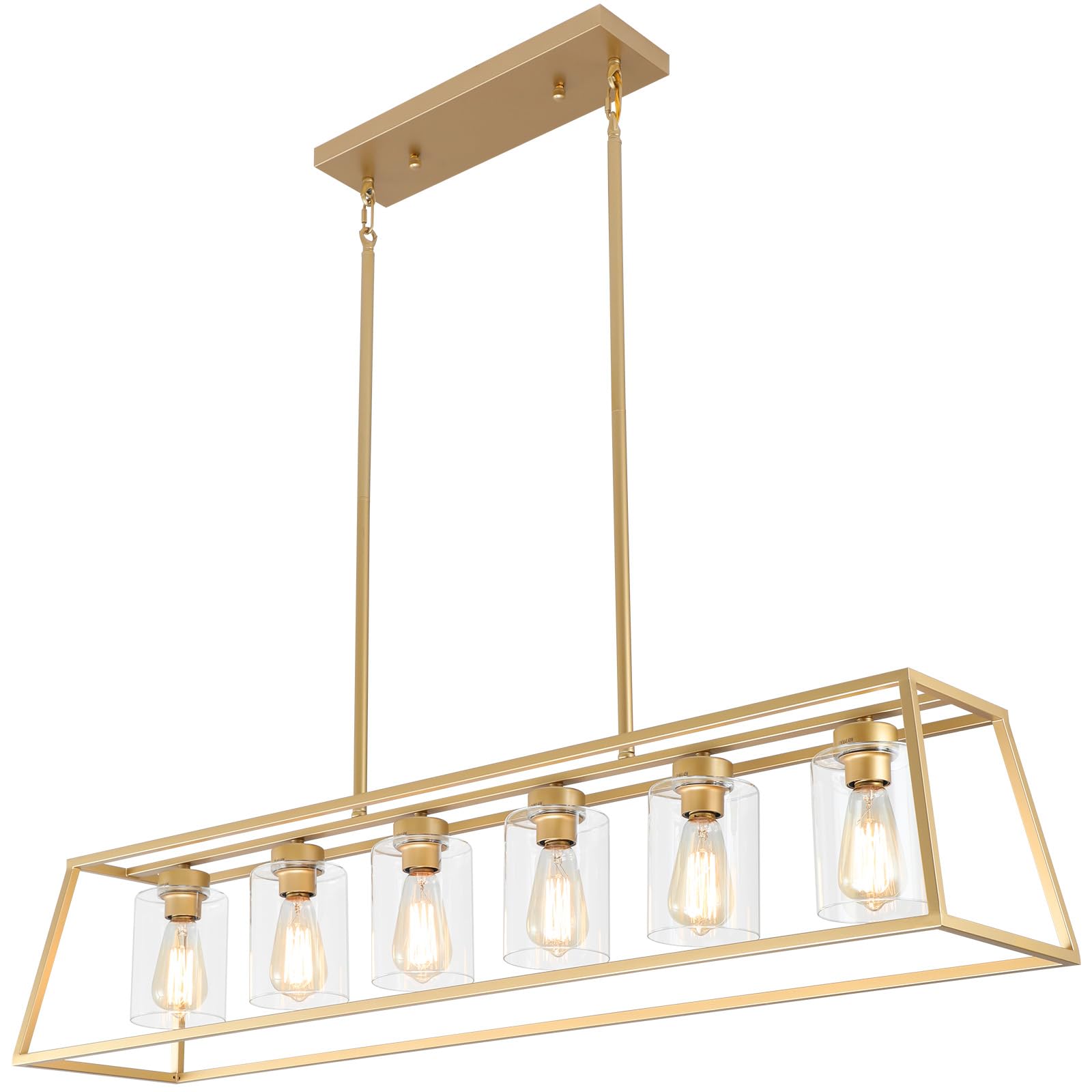 6-Light Gold Rectangle Chandeliers for Dining Room Light fixture Over Table