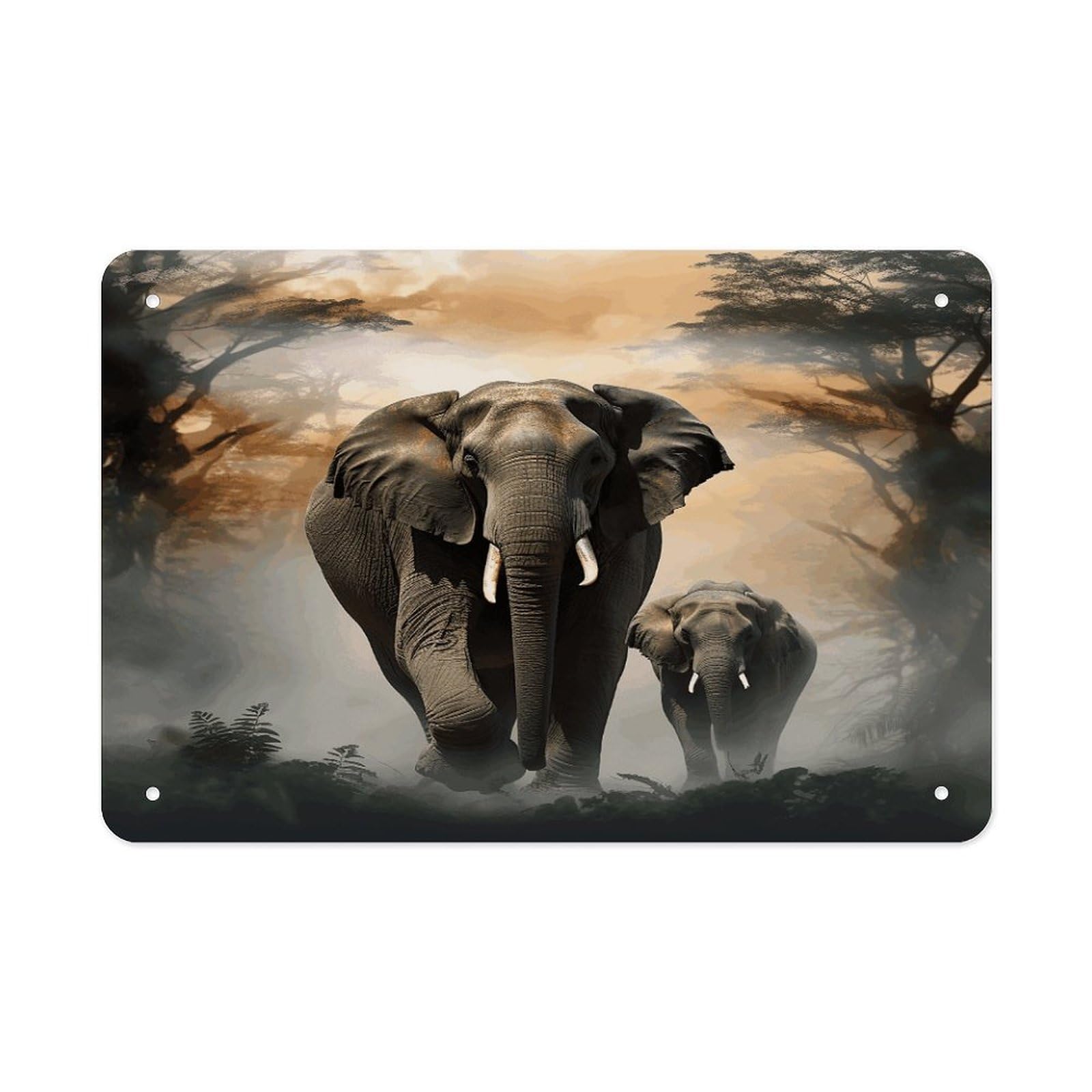 Fodpand Style Elephant In The Fog Wall Art Metal Signs Tin Sign