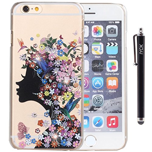 iPhone 6 Plus Case, iPhone 6S Plus Case, iYCK 3D Handmade Clear Bling Crystal Rhinestone Diamond Hard Plastic Snap On Shell Back Skin Case Cover for iPhone 6 / 6S Plus 5.5inch - Butterfly Floral Women