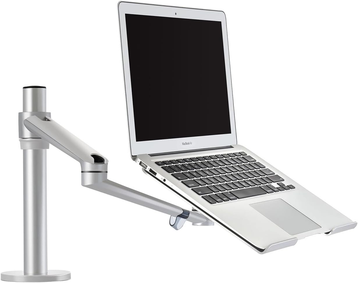 ThingyClub® Adjustable Aluminium Universal Single Laptop Notebook or Tablet Desk Mount Arm Stand Bracket with Tilt and Swivel (Single Laptop - Silver)