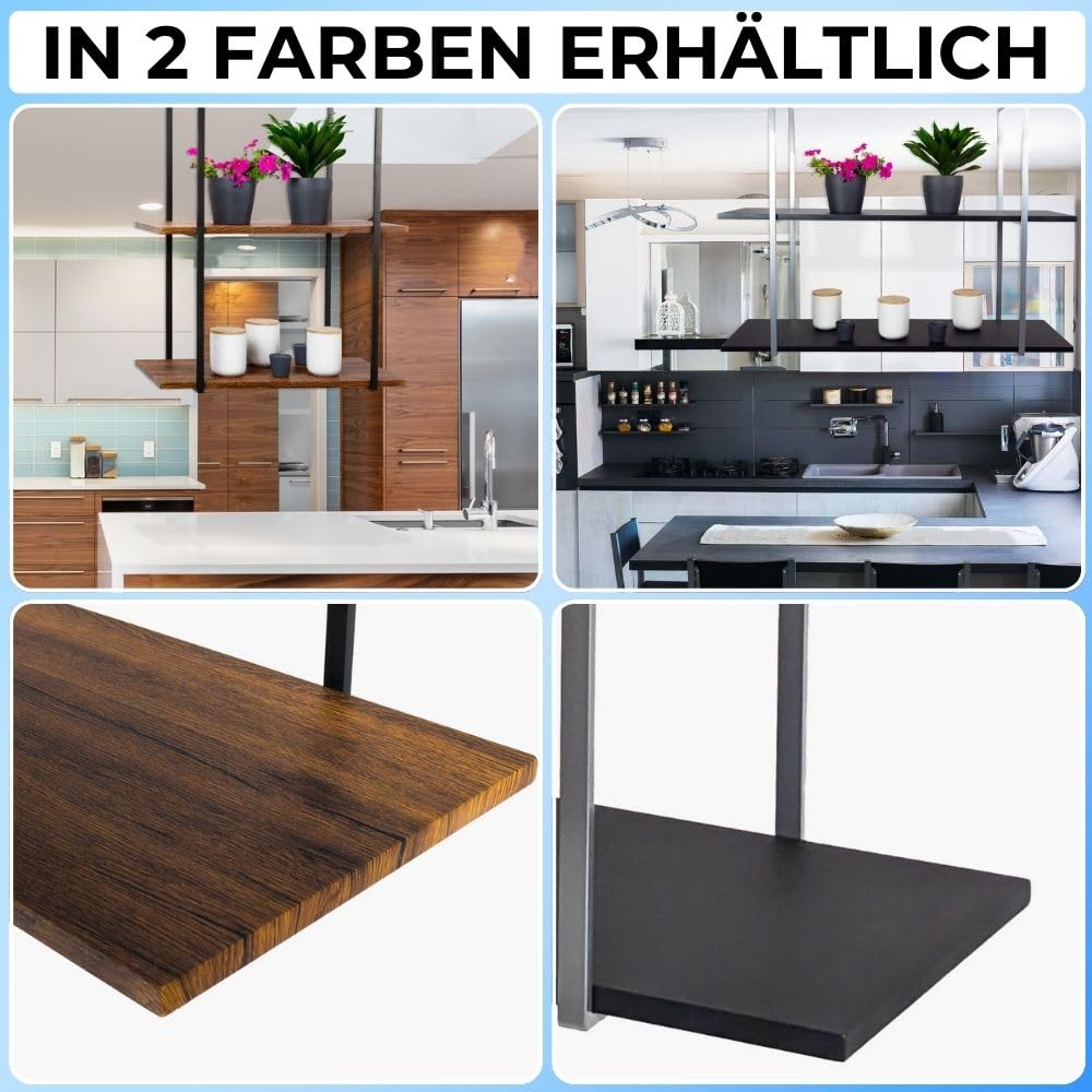 yelloo - Hängeregal für die Wand, Küchenregal, Deckenregal Zur Präsentation Von Wein, Flaschenhalter, Für Küche mit Kochinsel, Bar, Restaurant (BAR SHELF 75 cm, Braune/Walnüsse)