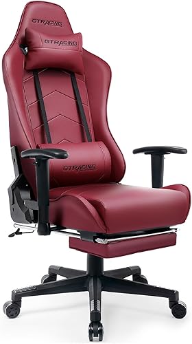 GTRACING Silla de juegos con reposapiés, silla reclinable ergonómica de estilo de carreras con soporte lumbar y asiento giratorio de altura
