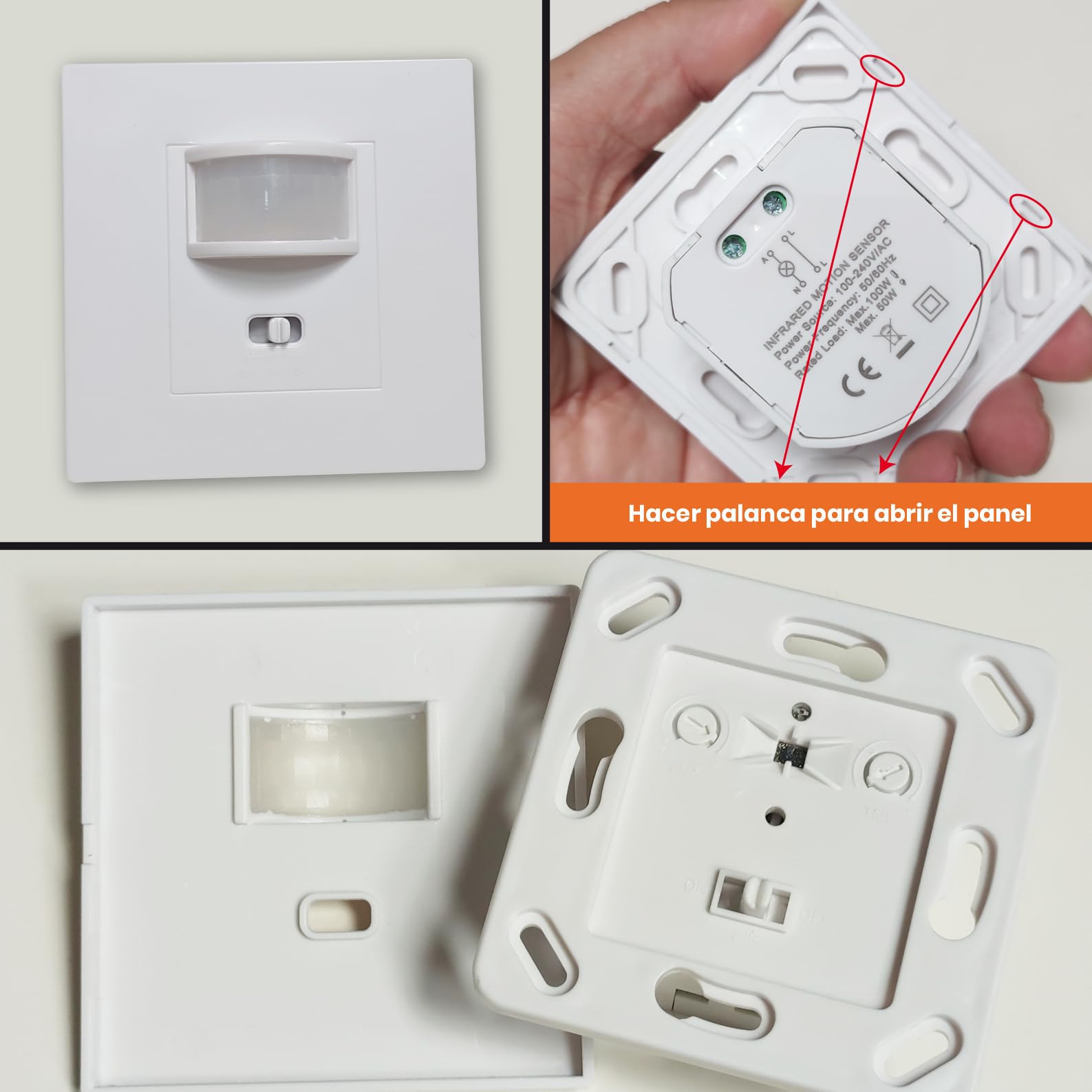 LED ATOMANT 5X Detector de Movimiento Empotrable con Sensor Luminico | Alcance 10m, Sensor luminico regulable, Medidas Standard compatibles Caja Pared