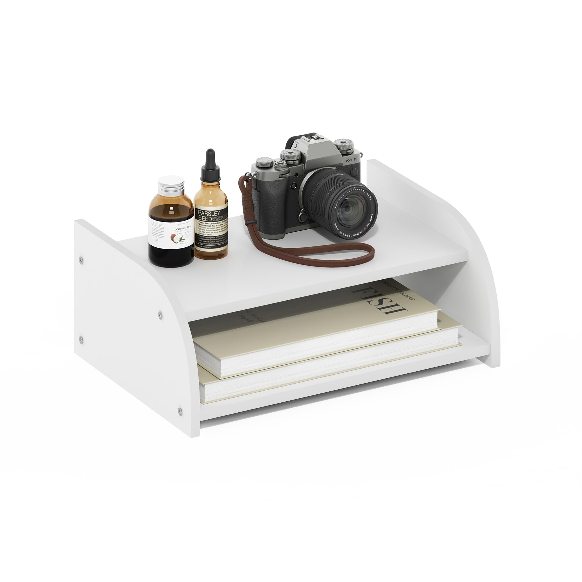 Furinno CLASSIC Desk Organizers and Accessories, 2-Tier Monitor Riser, Office Organization, Desk Top Book Shelf, for Office Supplies, Office Desk Accessories, White
