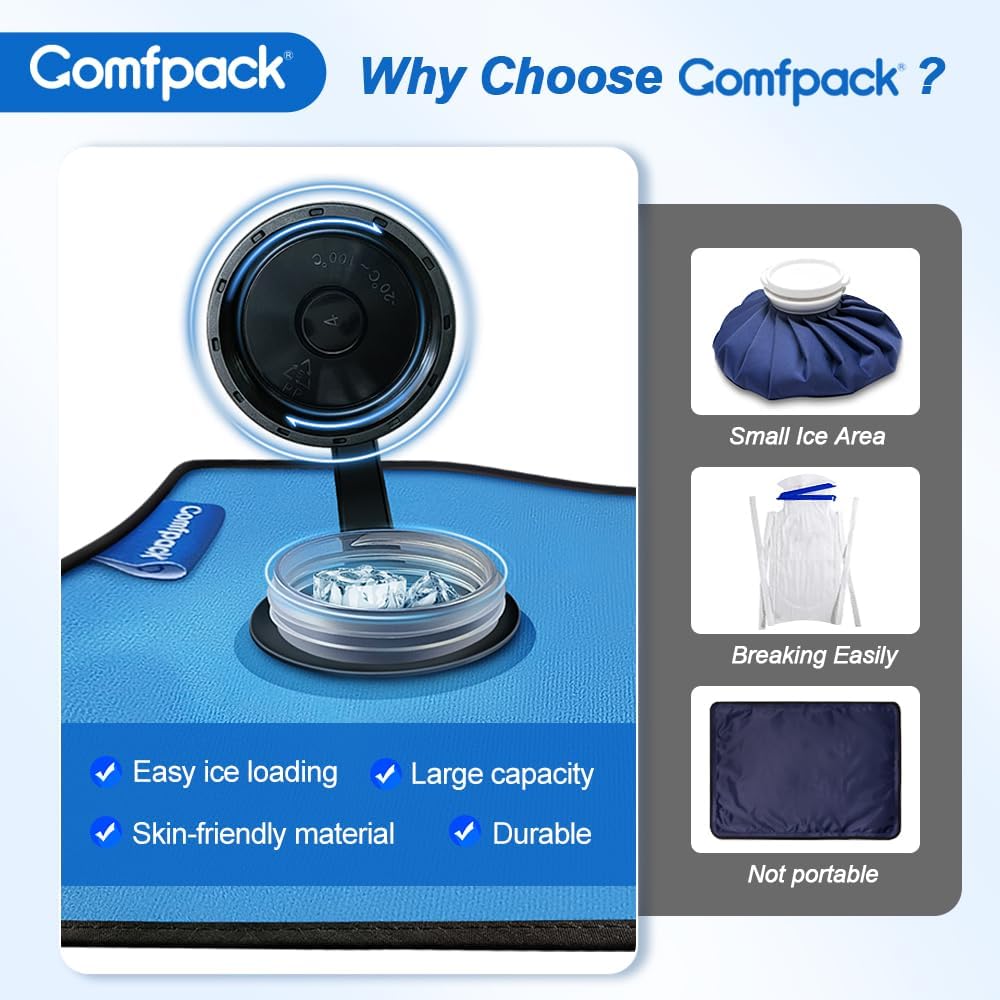 Comfpack Large Refillable Ice Bag for Injuries, Travel Ice Pack with Straps