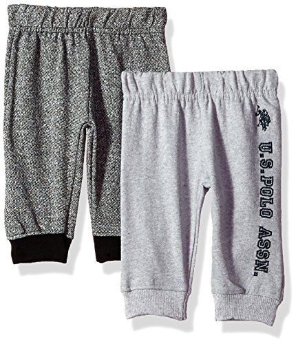 U.S. Polo Assn. Baby Boys' 2 Pack Fleece Jogger Pant, Heather Grey, 6/9 Months