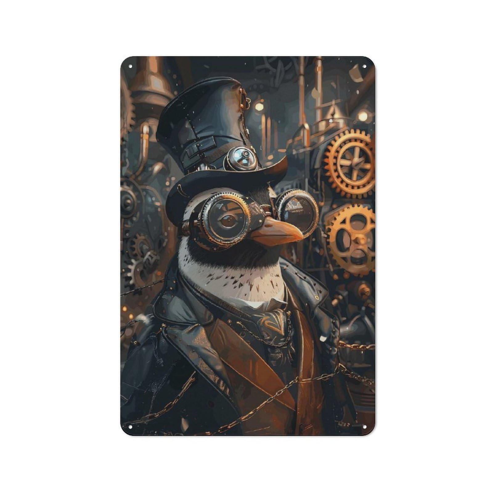 Junmoney Style-7 Steampunk Animal Penguin Retro Tin Wall Plaque 30X20cm For Hobby Room Or Studio, For Garage, Workshop And Man Cave Decoration