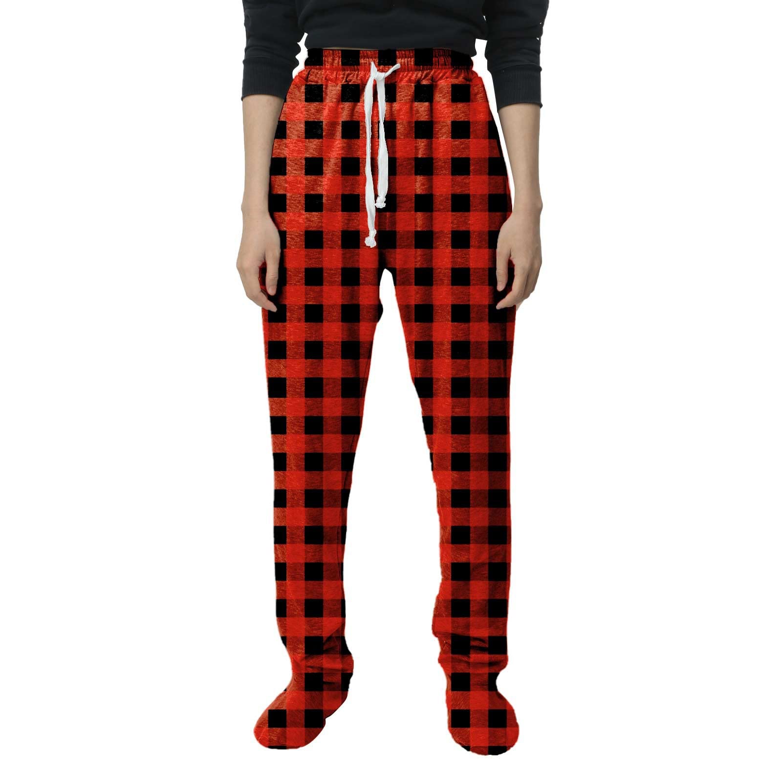 SunwardAdult Footed Sherpa Lined Sweatpants Footie Fleece Lined Thermal  Pajama Pants High Waisted Baggy Pants with Feet