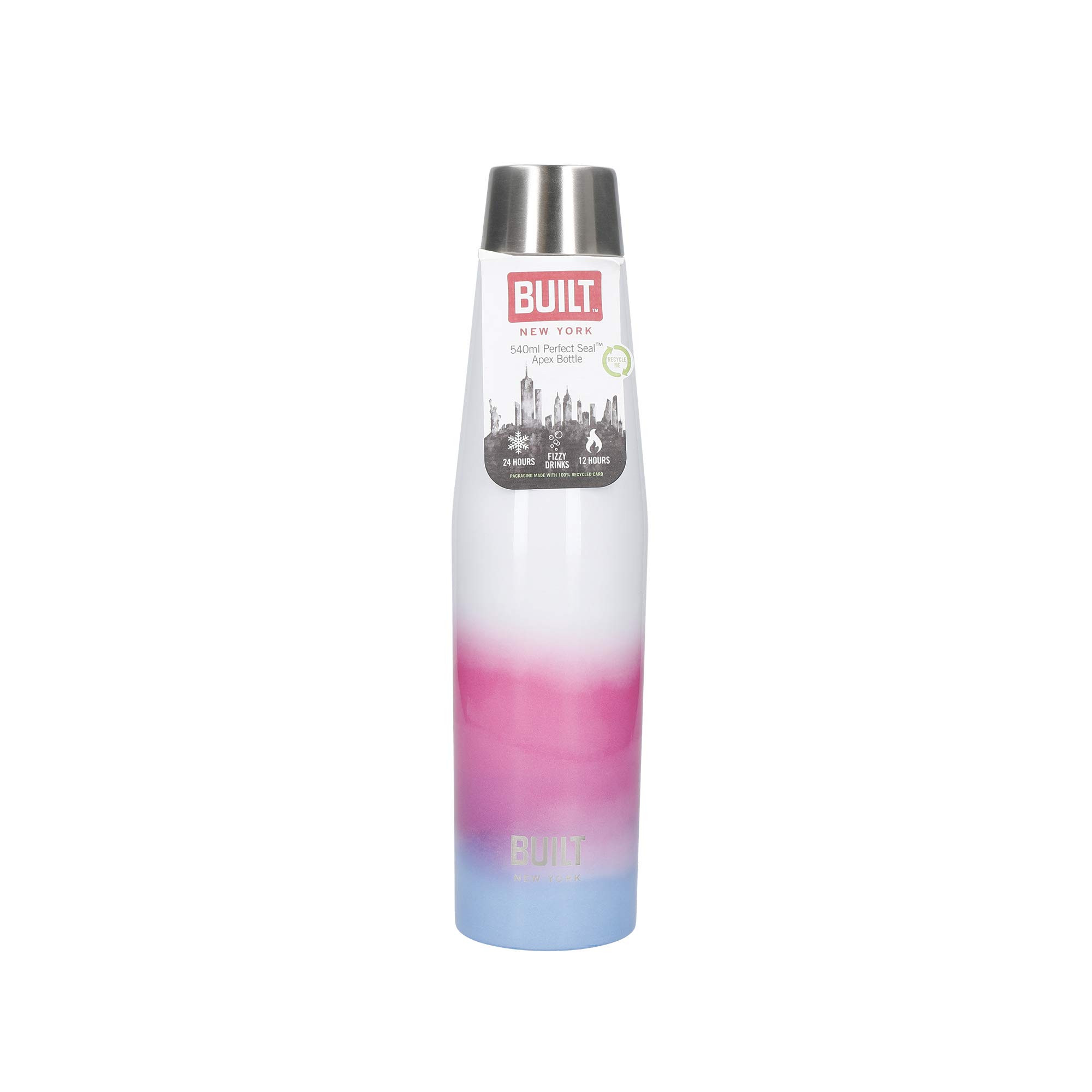 BUILT Apex - Bouteille Isotherme avec Bouchon Hermétique, 100% Réutilisable, Sans BPA, Gourde en Acier Inoxydable 18/10, 540 ml, Motif "Interactive"