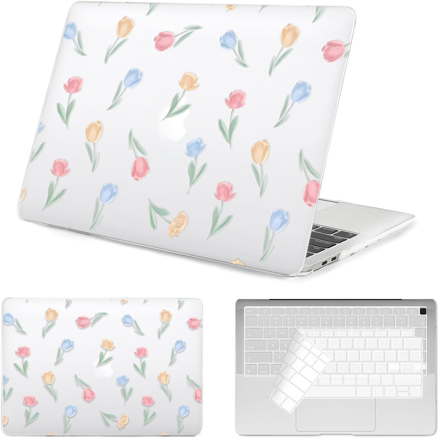 Seorsok Compatible with MacBook Air 13 Inch Case 2022 2021 2020-2018 Release A1932 A2179 M1 A2337 Touch ID,Elegant Colourful Tulip Flower Plastic Hard Case&Transparent Keyboard Cover,Crystal Clear Air13?A1932 A2179 M1 A2337? Colourful Tulip