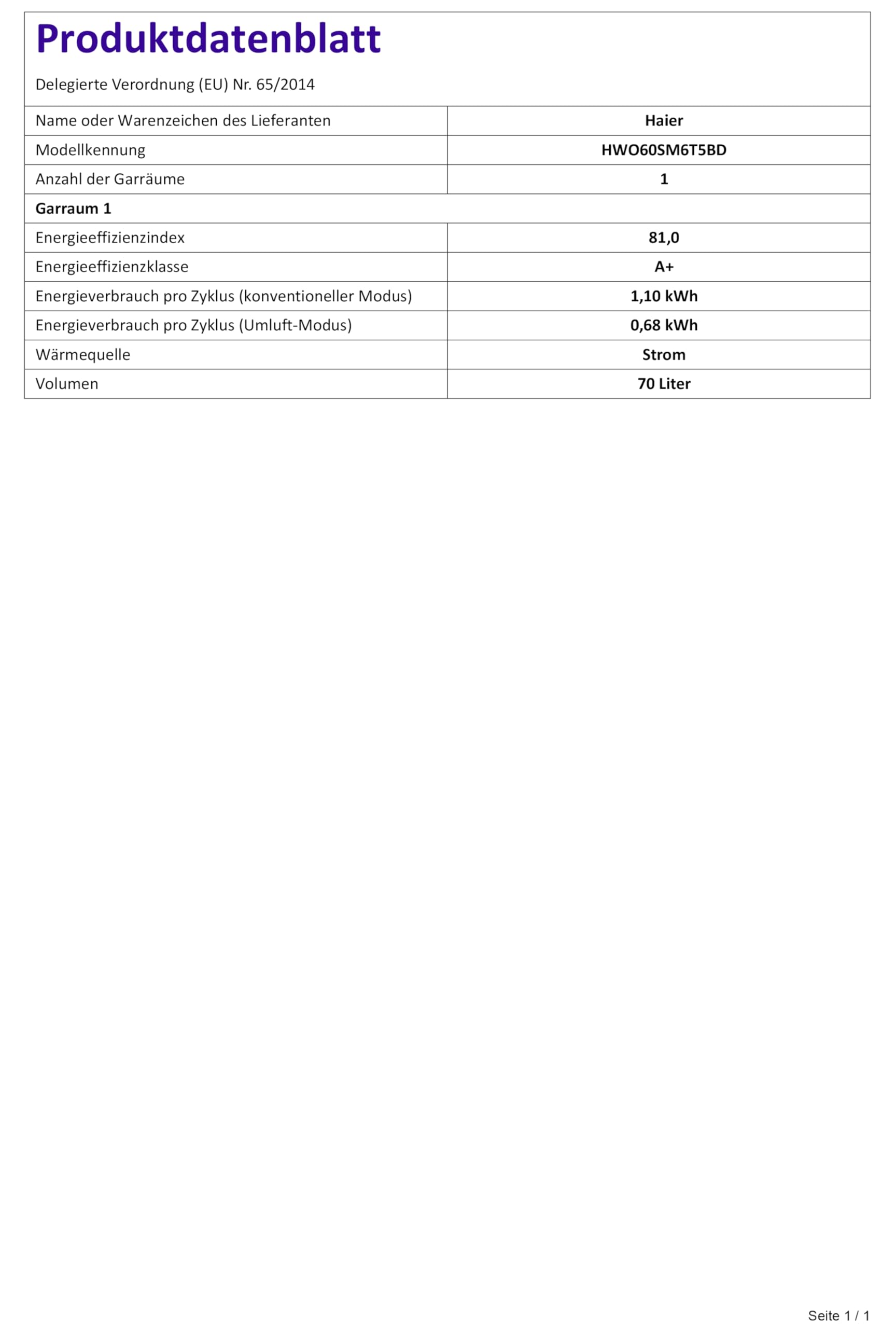 Haier I-TOUCH Serie 6 HWO60SM6T5BD / Einbau-Backofen/Heißluft/Grill / 60 cm/Touch Bedienung mit TFT/Katalyse Selbstreinigung/Wi-Fi Funktion/Bratenthermometer / 4-fach Türverglasung