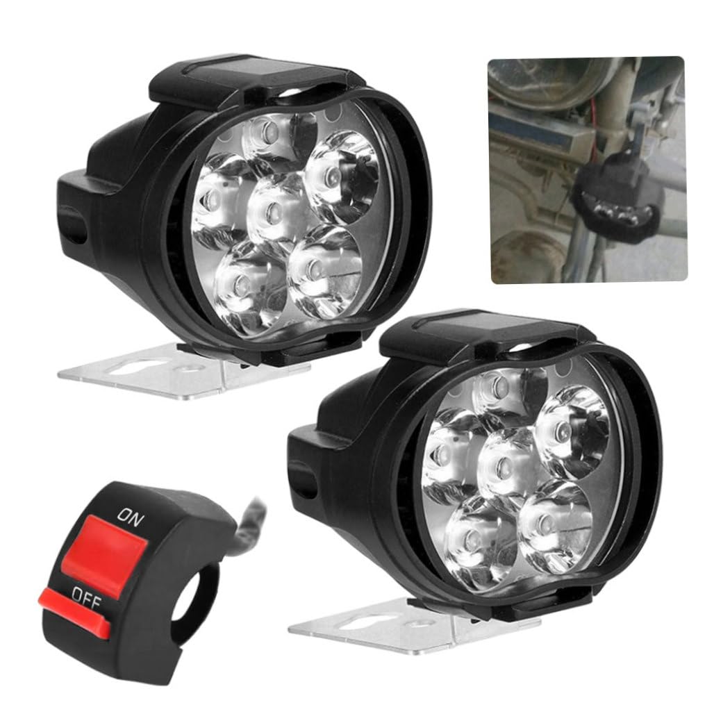 Faro per moto, universale, 6 LED, faretti, ausiliari, fendinebbia, con interruttore, 2 pezzi