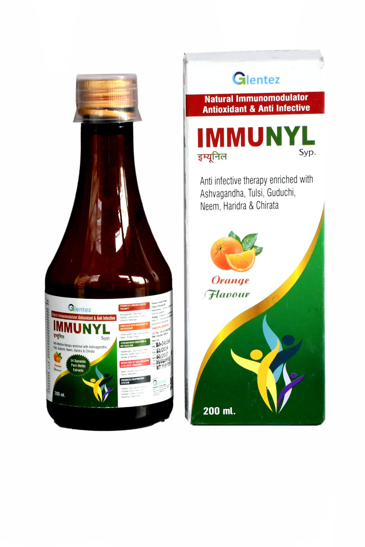 Glentez Nature Immunomodulator Antioxidant & Anti Infective Immunyl 54 Dynamic Pure Herbs Extracts Orange Flavour Pack Of 2 Green - 200 Ml