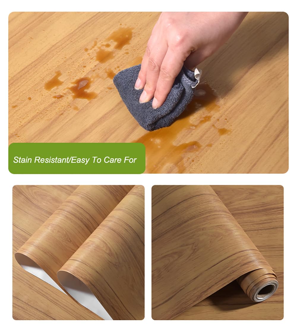 Carta da parati autoadesiva opaca in vinile con venature del legno, rivestimento per piano di lavoro da cucina, design con fessure per guida d'aria, rotolo da 30 cm x 5 m