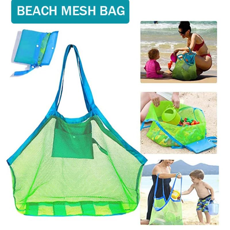 2pcs Portable Mesh Bag Bath Toy Storage Bag Large Beach Towel Bag Women's Cosmetics and Makeup Bag (Blue)4