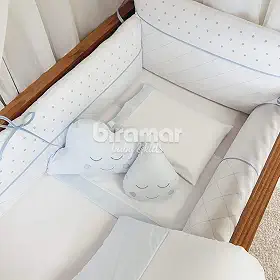Kit Enxoval de Berço Bordado Dreams Poá Branco/ Azul 10 Peças, Biramar Baby, Azul