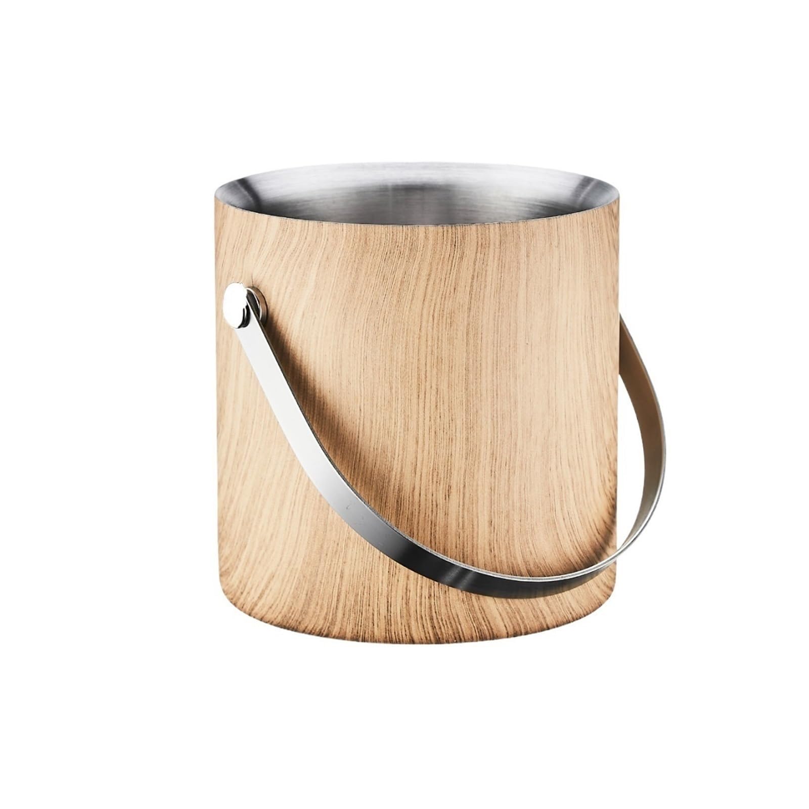 drinks bucket Wood Grain Stainless Steel Ice Bucket With Lid Multi-purpose Bar Party Champagne(Medium)