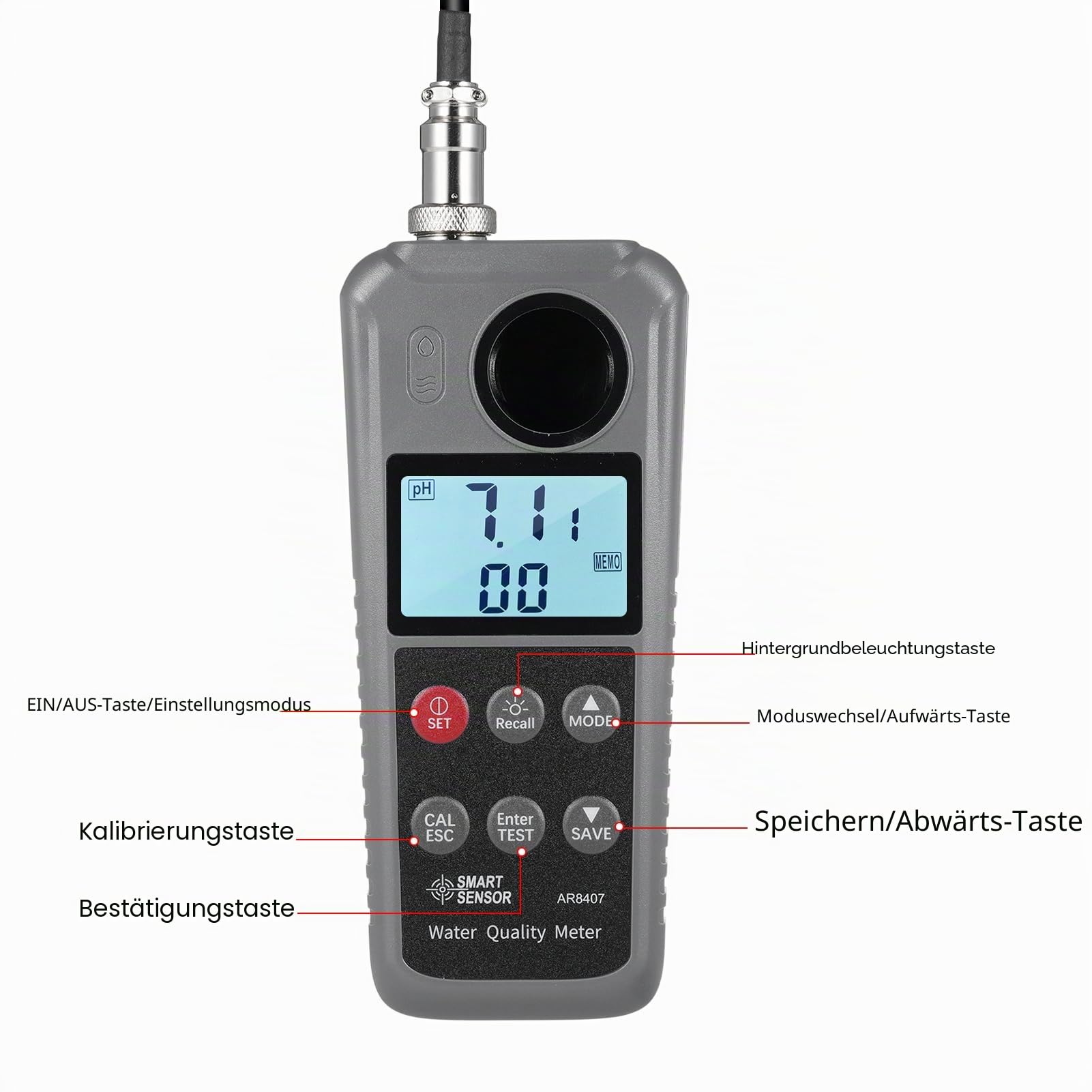 6-in-1 Digitaler Tester für gelösten Sauerstoff, Wasserqualitätsdetektor, pH-Wert, Temperatur, Ammoniak, Stickstoff, giftiges Ammoniak, Nitrit, Messgerät für gelösten Sauerstoff,.
