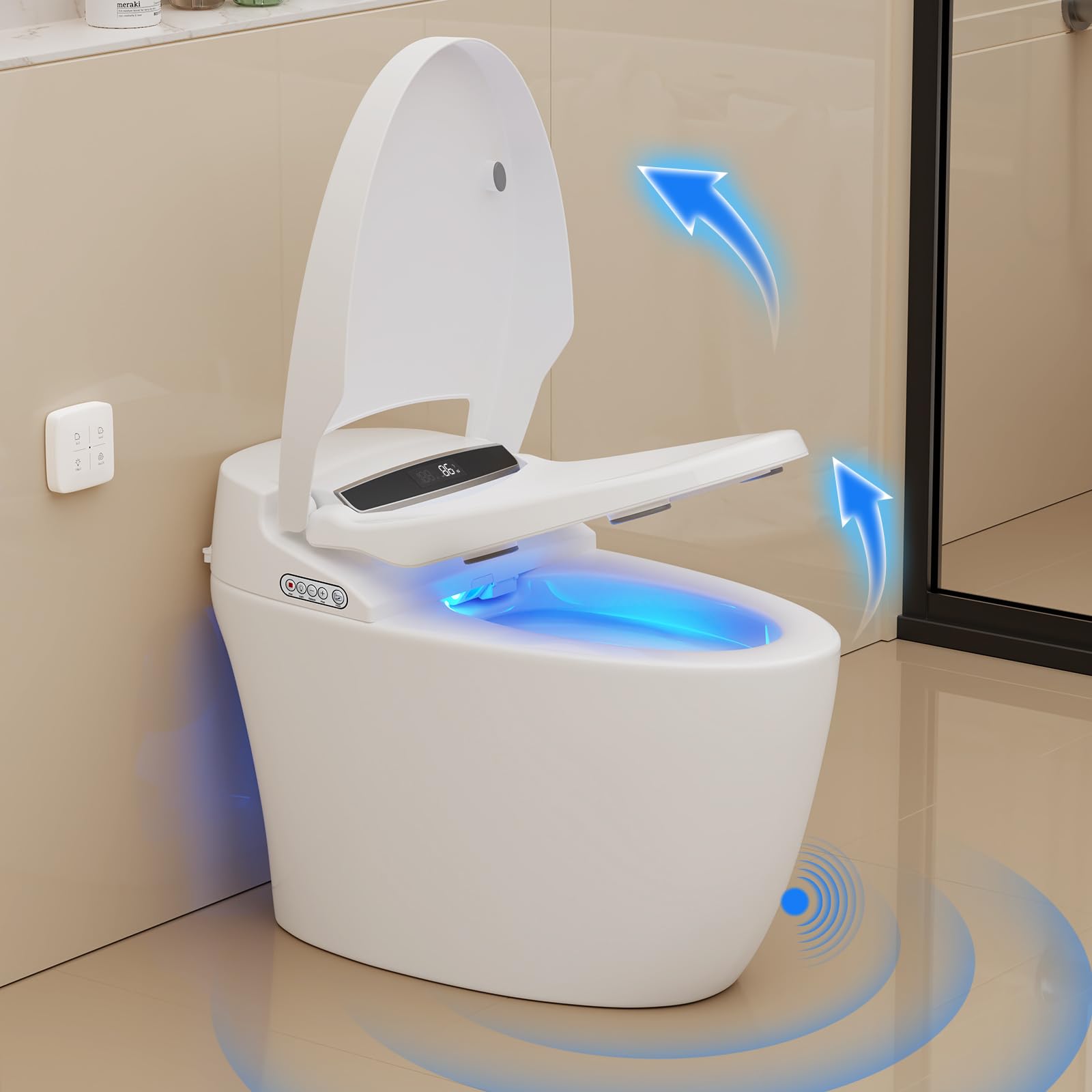 Vipbear Smart Toilet with Heated Seat and Night Light, Tankless Toilets for Bathroom, Modern One Piece Toilet Standard Comfort Height Toilet with Auto Flush, Auto Open Close Lid/Seat,Slow Close, ADA