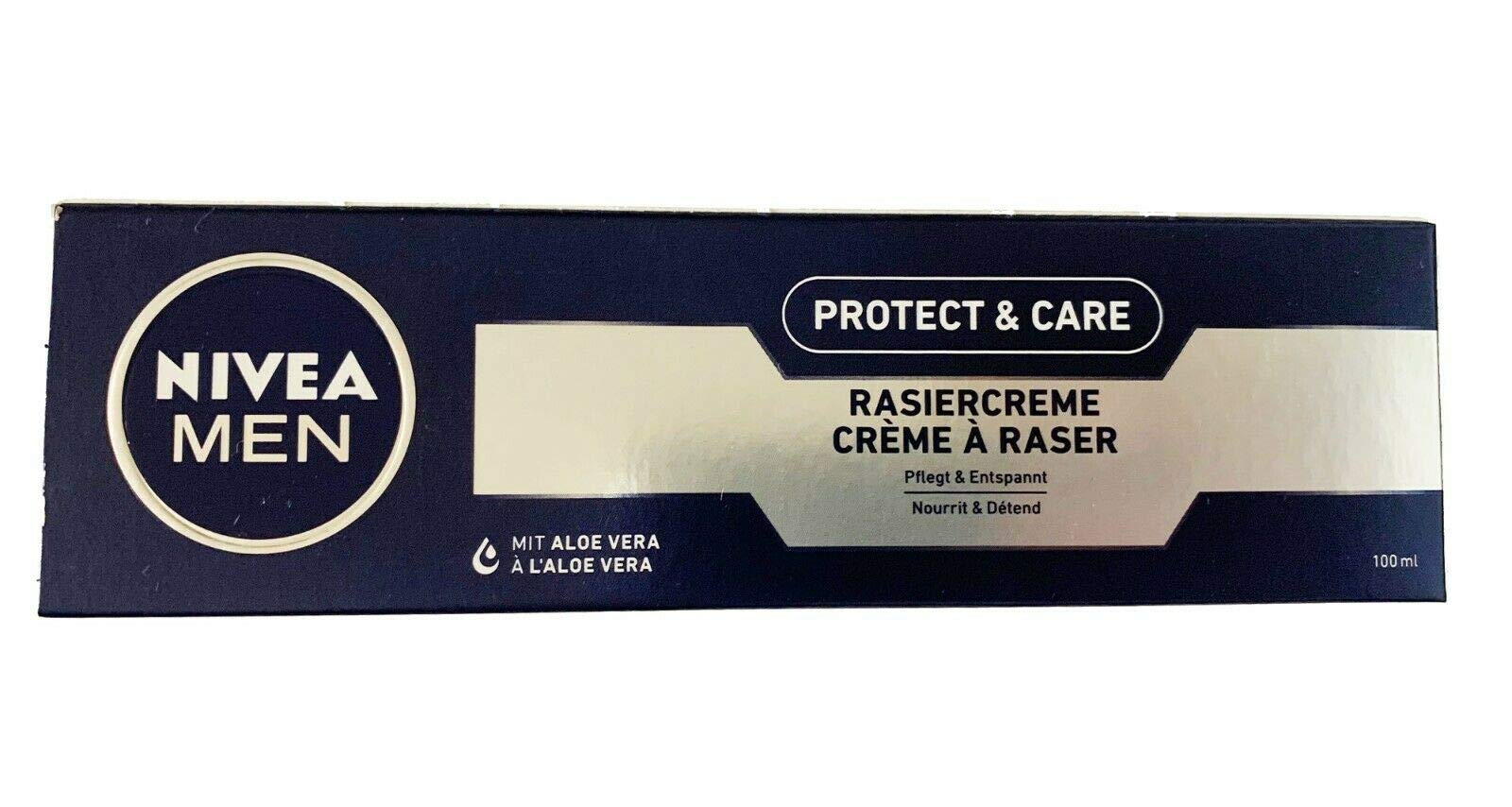 NIVEA Men Protect & Care Shaving Cream for Men, 2-Pack, 100ml Each, Gentle Hydrating Formula with Aloe Vera and Pro‑Vitamin B5 for Smooth Razor Glide, Nourishing Skin Comfort and Daily Grooming Care