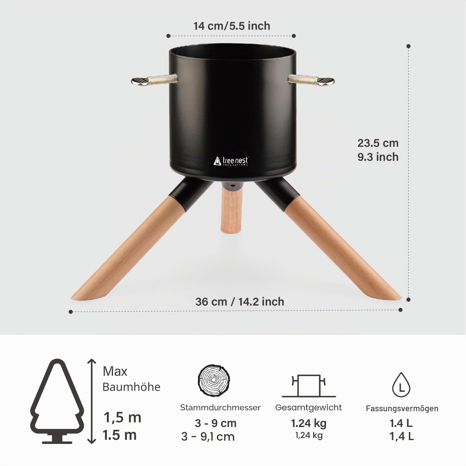Tree Nest Christbaumständer Weihnachtsbaumständer Baumständer Tannenbaumständer Weihnachtsbaum Standfuß Ständer mit Wasserbehälter - Cosmo Christmas Tree Stand für Bäume bis 1.5m, 3-9cm Stamm Schwarz
