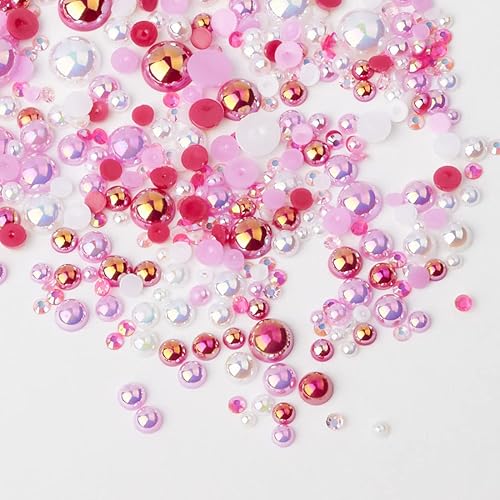 Miniatura 2 de TANOSII Perlas y diamantes de imitación de parte trasera plana de 1.98 oz de 0.196 a 0.394 pulgadas, mezcla de perlas semicirculares, diamantes de