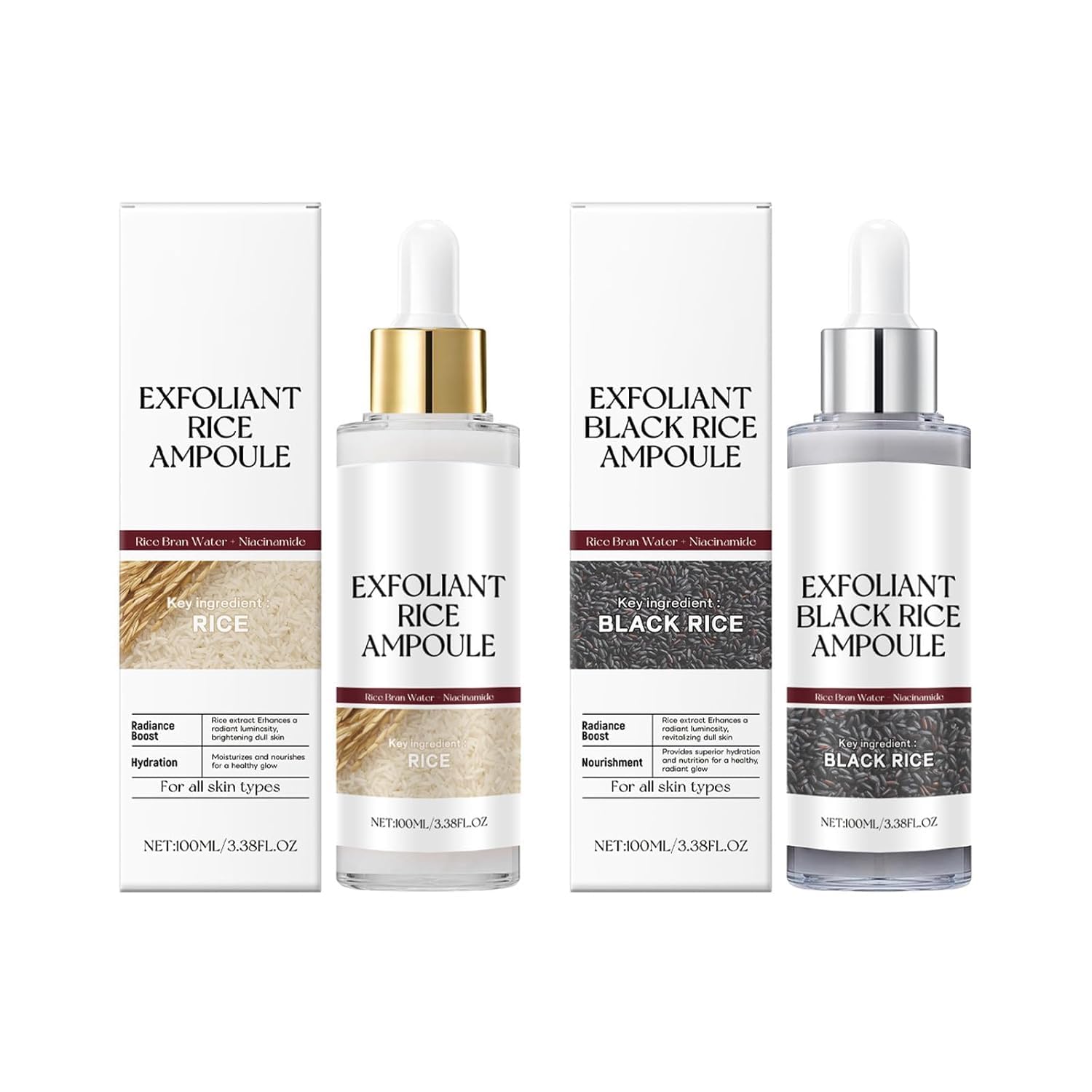 2pcs Black and White Rice Peeling, New Soft Rice Exfoliating Face and Body, Black and White Rice Exfoliant for All Skin Types, Gentle Peel & Deep