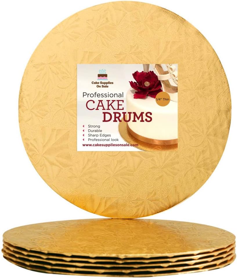 8 inch Gold Round Thin Sturdy Foil Wrapped Corrugated Cake Board Drums