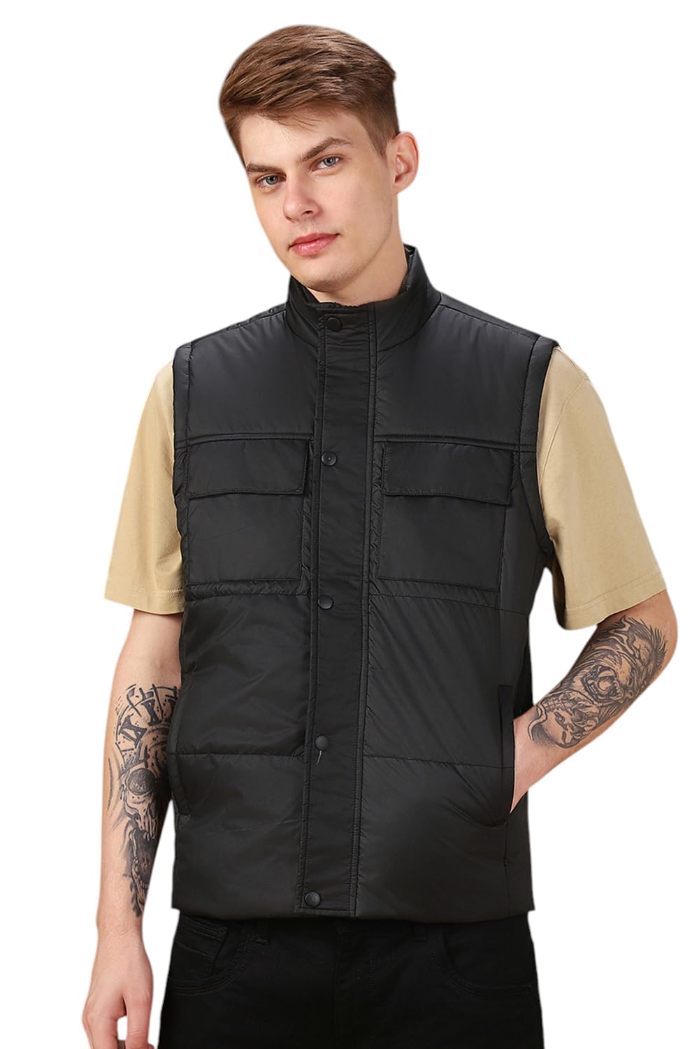 dennis lingo Men Solid Polyester Regular Fit Sleeveless Gilet Jacket-picture-37