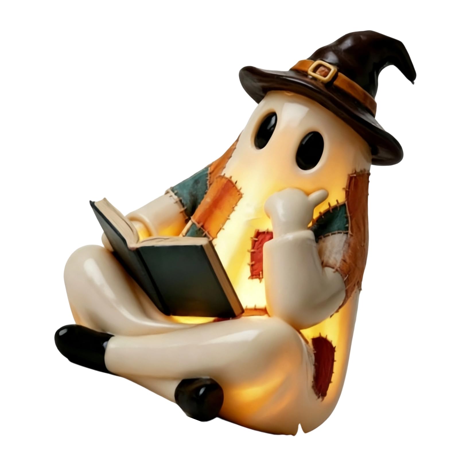 FANGZESHI Halloween Reading Figurine Lamp Resin Tabletop Decor with Warm Light for Bookshelf Mantel Desk Bedside Fall Storybook Home Display Lamp Bookshelf Mantel Desk Bedside Fall Decor Season