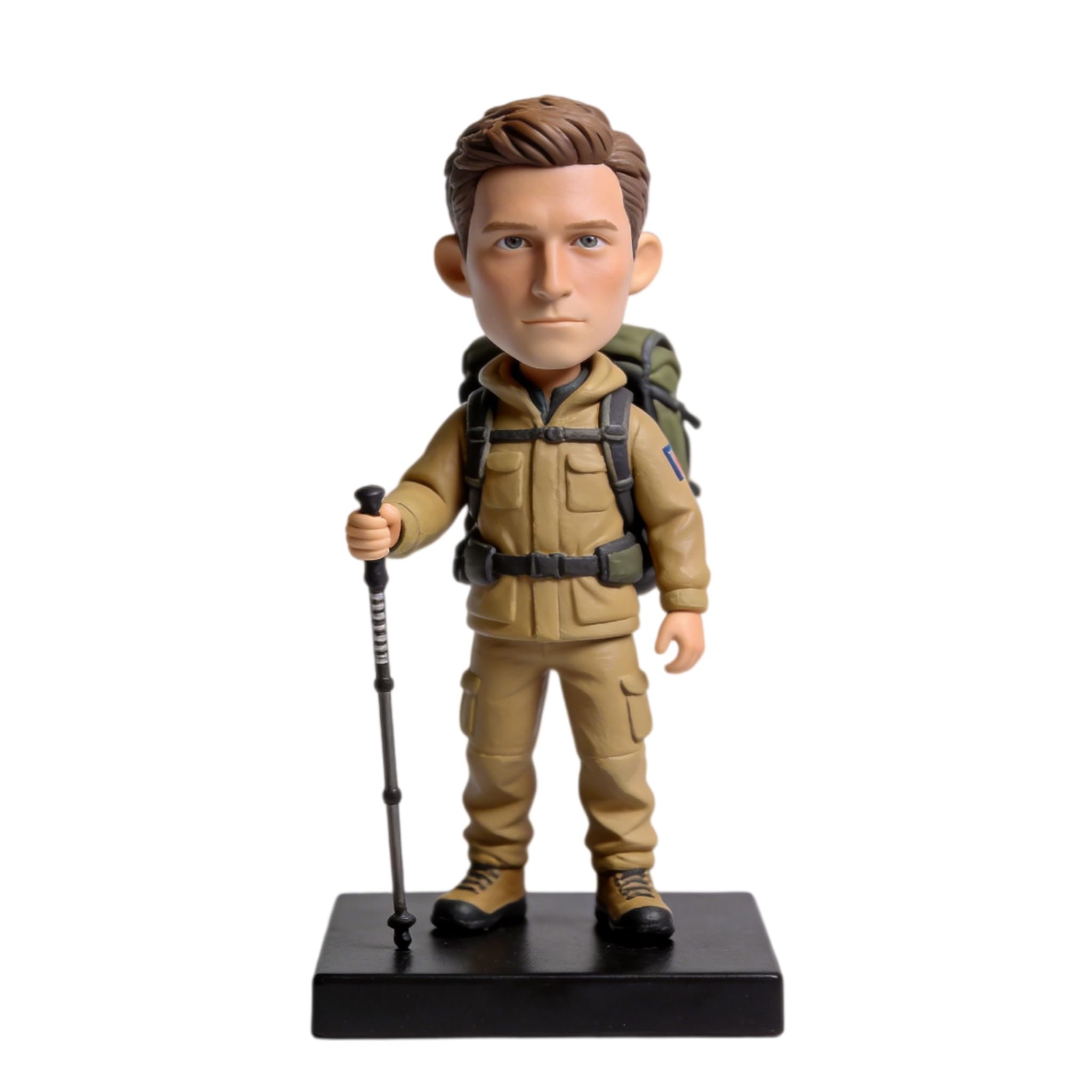 Figura 3D personalizada de excursionista, figura 3D de la foto, estatua de cuerpo completo hecha a mano de arcilla polimérica con mochila de bastón de senderismo, regalo para cumpleaños, decoración de