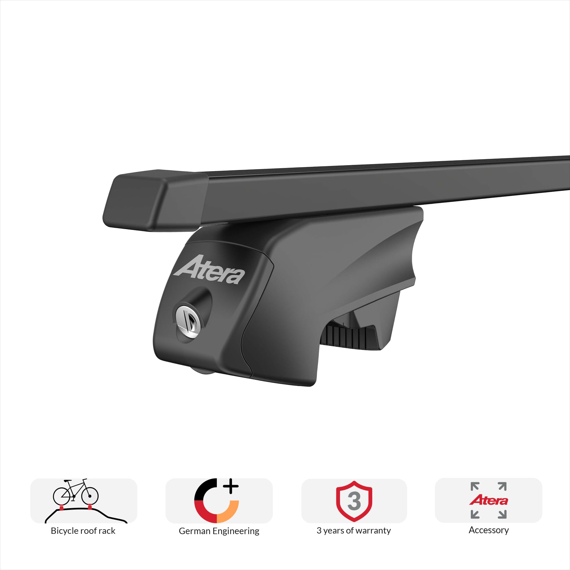 Atera 048422 PKW Dachträger Signo RTD - Vierkantprofil Stahl schwarz - für Autos mit aufliegender Dachreling - 122 cm