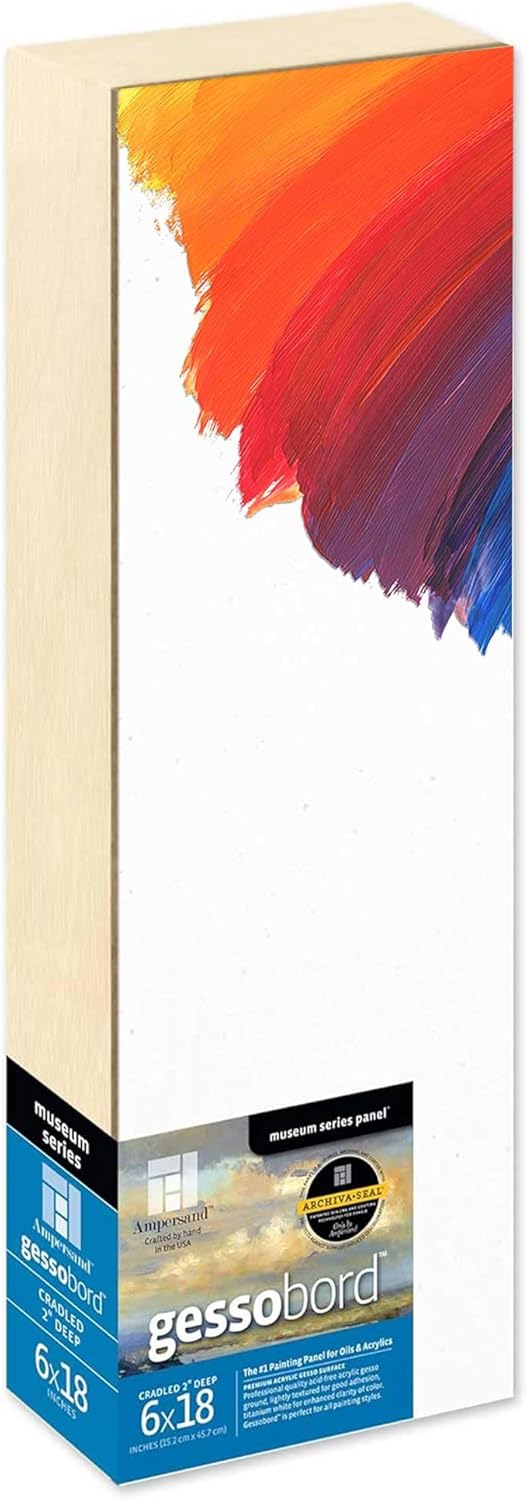 Ampersand Art Supply Museum Series Gessobord | 6x18 | 2" Cradled Profile | Gesso Wood Painting Panel for Oil and Acrylic Paint & Mixed Media | Canvas Panel Alternative in Professional Art Supplies