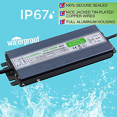 Image of LED Driver 150 Watts Waterproof IP67 Ultra Thin 0.7in 24V DC Output Low Voltage Transformer Outdoor Power Supply Adapter for LED Strip,Landscape Lighting Project, and Any 24V LED Lights