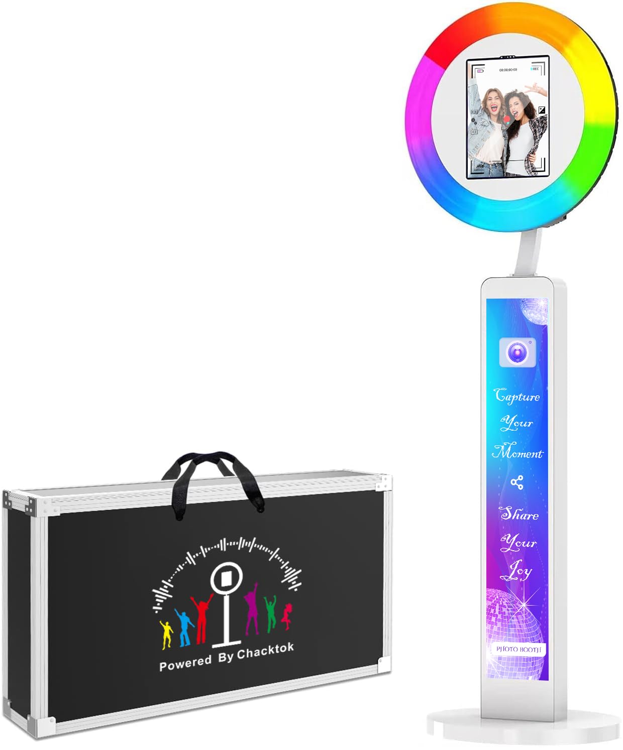 Photo Booth, Portable Makeup Ring Light with Stand, Selfie Photo Booth with Flight Case, RGB Tall Circle Light, Selfie Light with Remote for Youtube, Video, Tiktok Live