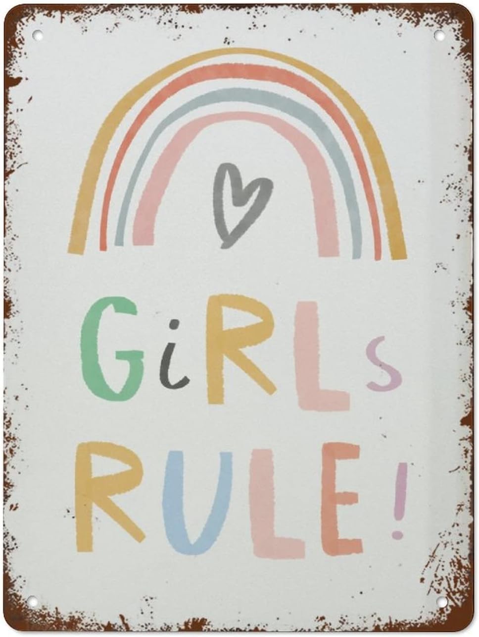 rayprint Girls Rule Bedroom Metal Sign Sisters Bedroom Print Pastel Tin Sign Room Rainbow Aluminum Poster Vintage Wall Decor For Cafe Bar Home 12x16inch