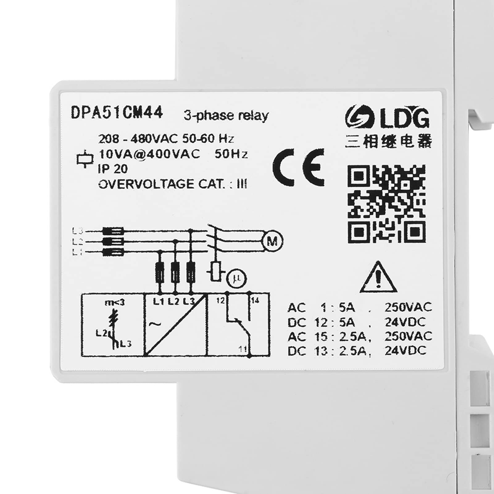 Ultimo relè di monitoraggio trifase DPA51CM44, protezione della sequenza di fase del relè di monitoraggio corrente/tensione per sistema trifase, senza neutro, perdita di fase e sequenza di fas