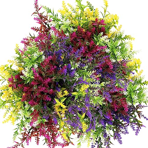 Xinnun 48 Bundles Artificial Plants Lavender Flowers Outdoor UV Resistant Artificial Fake Flowers Bulk Greenery No Fade Plastic Faux Plants for Spring Summer Porch Hanging Indoor Outdoor Decorations - Image 4