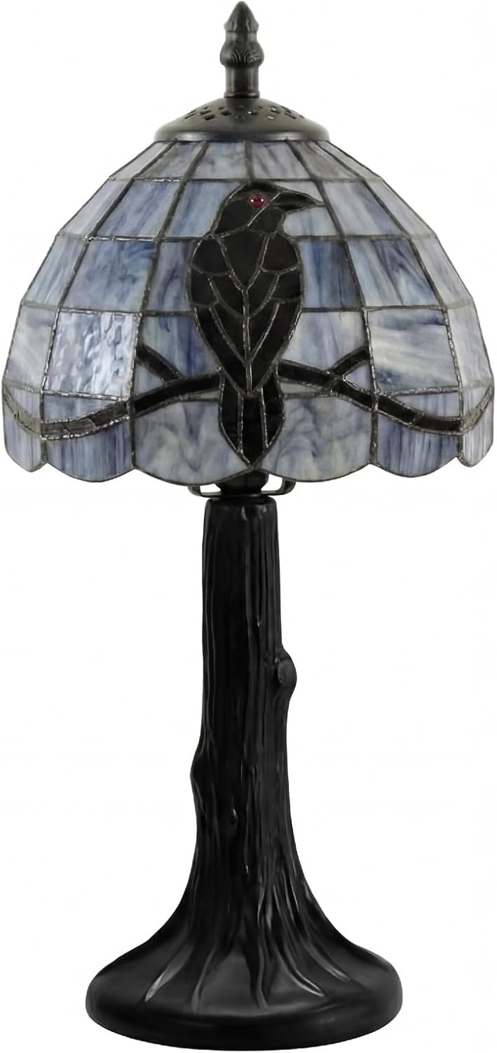 Stained Glass Raven Lamp Table Light with Handcrafted Lampshade - Vintage Spooky Small Crow Lamp for Bedside Bedroom Living Room Goth Gifts Home Decoration(8Wx14.5H,Branch)