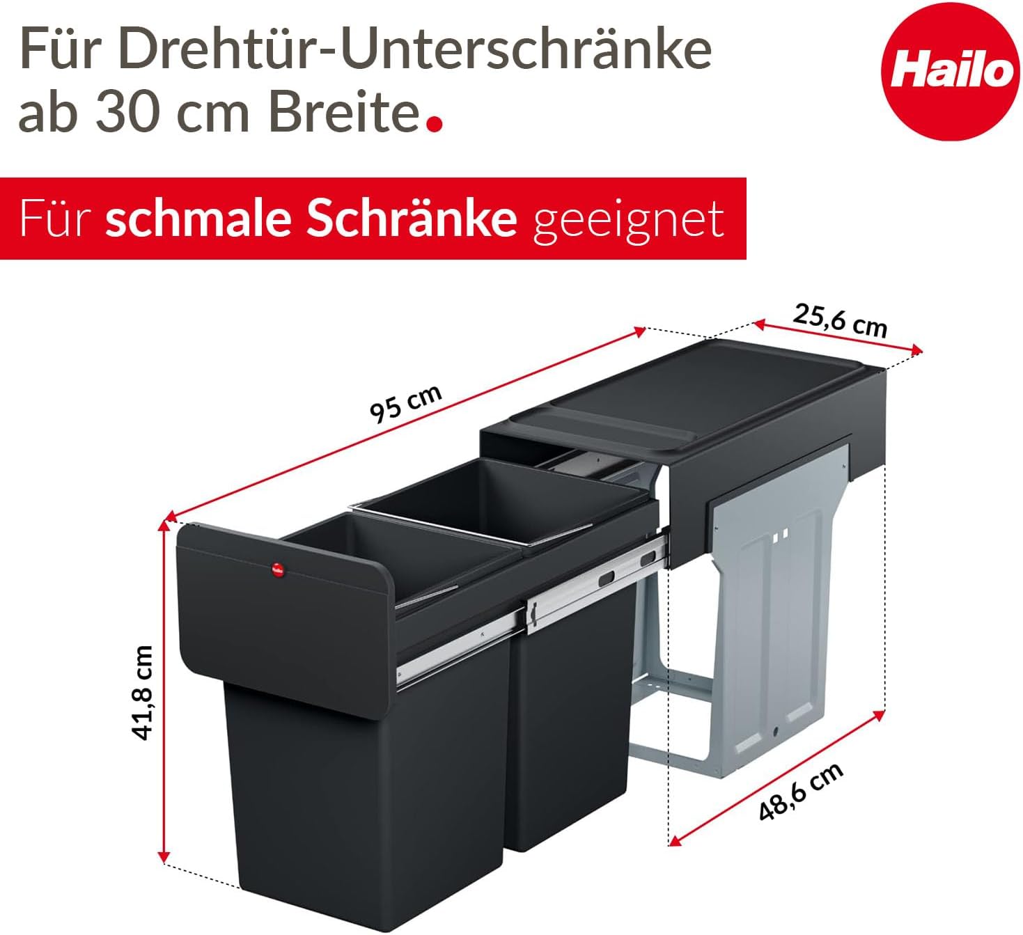 Technical drawing with key dimensions of the Hailo Ecoline Design L system.