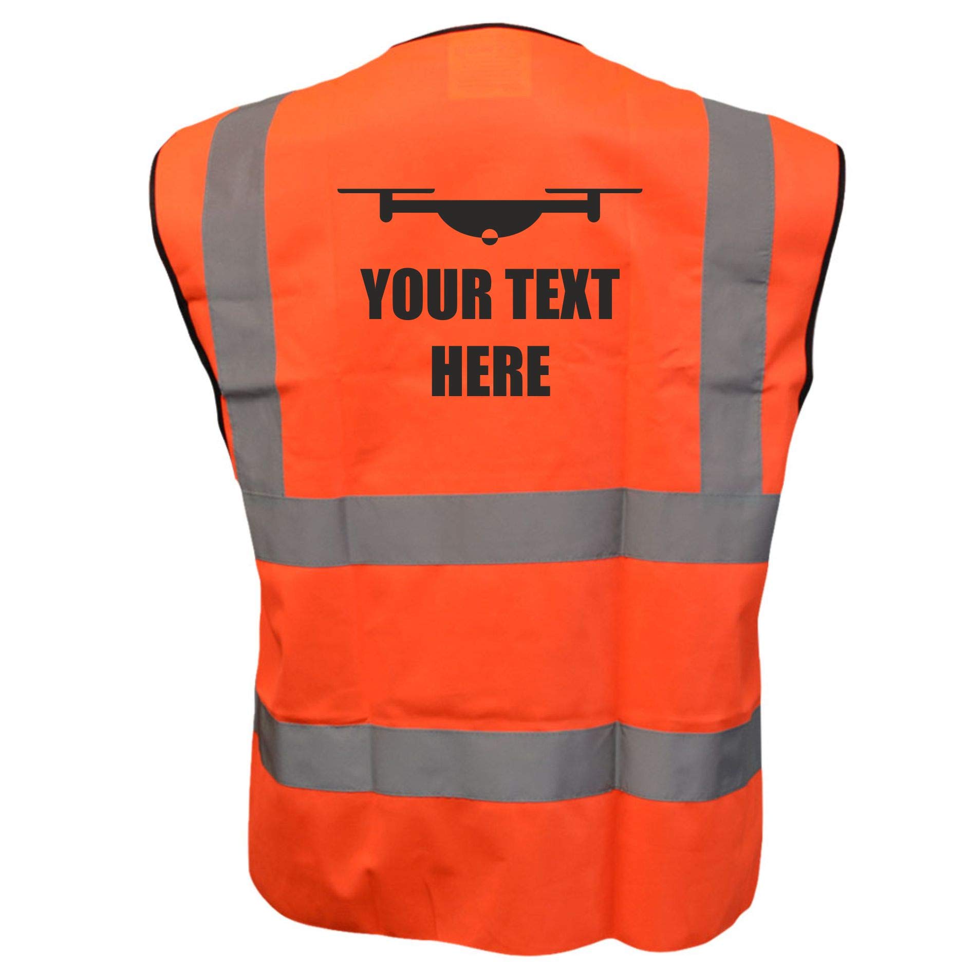 Brook Hi Vis UK Personalised Custom Printed Your Text Drone Printed Orange Vest, Aerial Photography, Events, Small