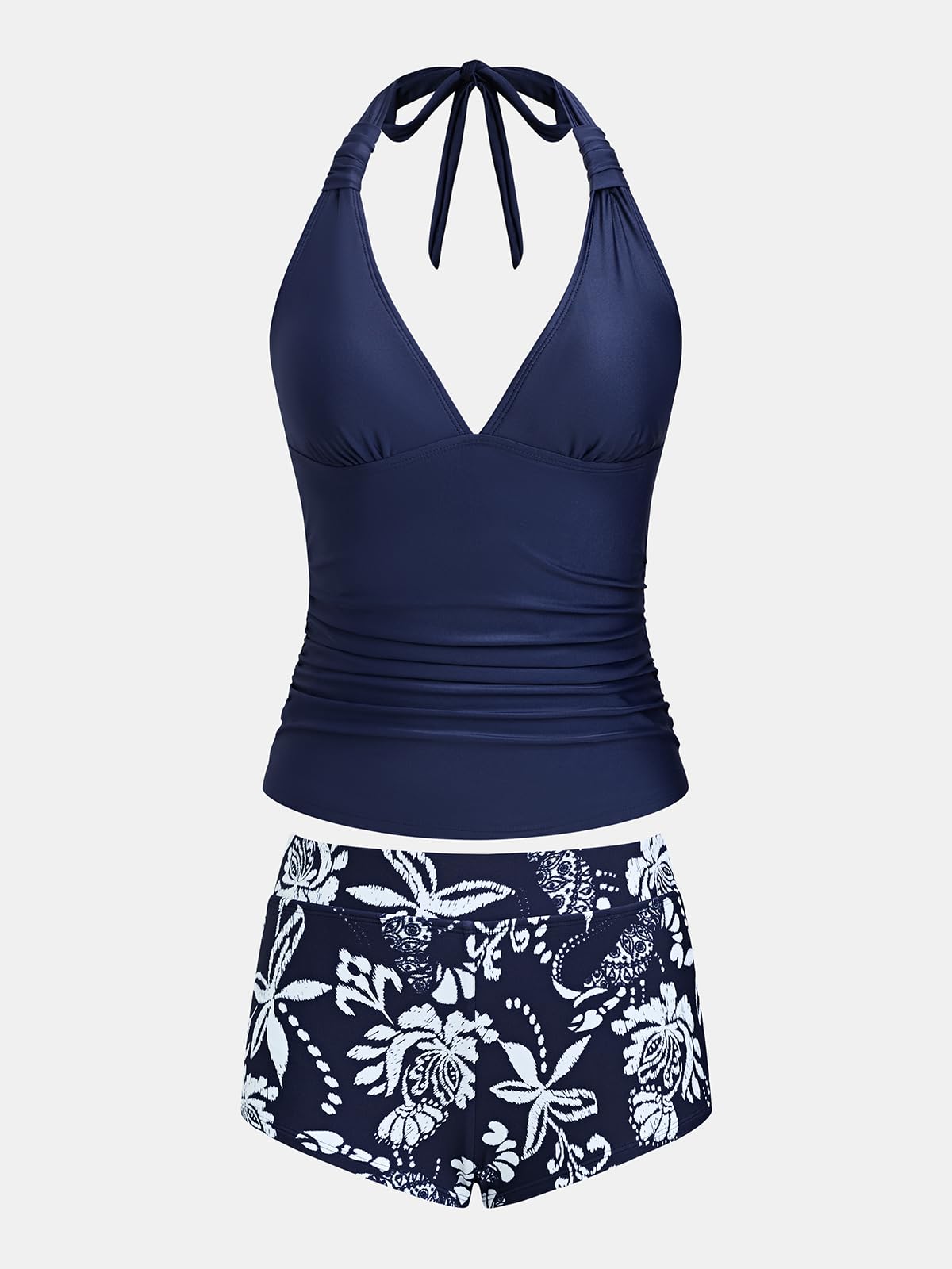 CUPSHE Ensemble tankini deux pièces pour femme - Taille haute - Dos nu - Col en V - Bretelles réglables - Short