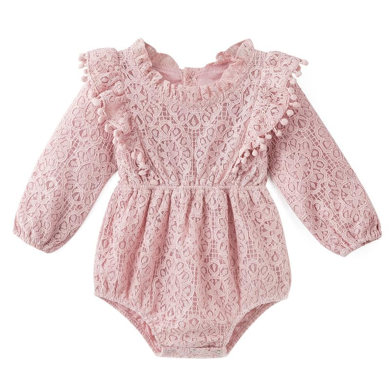 Image of Simplee kids Baby Girls Rompers Long Sleeve Pompoms Infant Toddler Jumpsuit for Spring Fall Winter