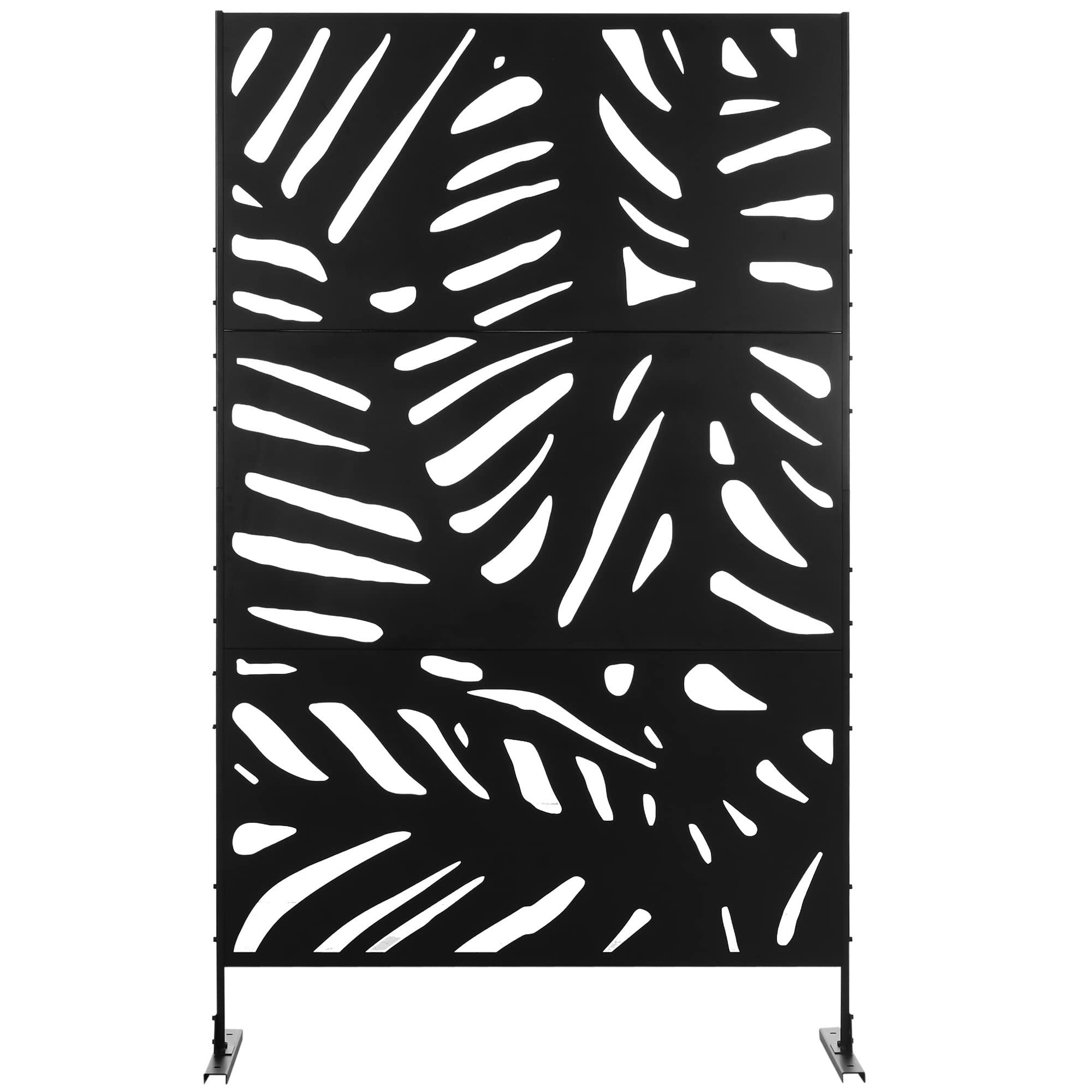 Outsunny Gartensichtschutz 122 x 198 cm Balkon Sichtschutz Stahl Schwarz | Mit Ständer, Trennwand, Raumteiler mit Blättermuster, Metall, für Terrasse, Garten