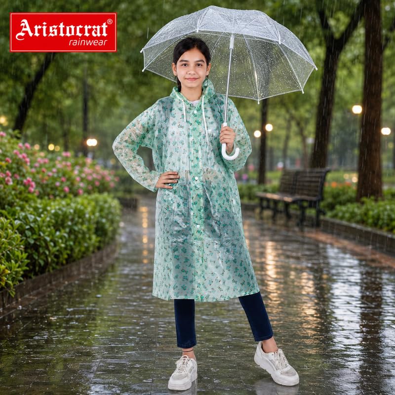 Image of Aristocrat Kids Humpty Dumpty Waterproof Raincoat with Hood | Knee Length Rainwear for Boys & Girls | Regular Fit Rain Jacket with Two Front Pockets | All-Weather Protection Rainwear