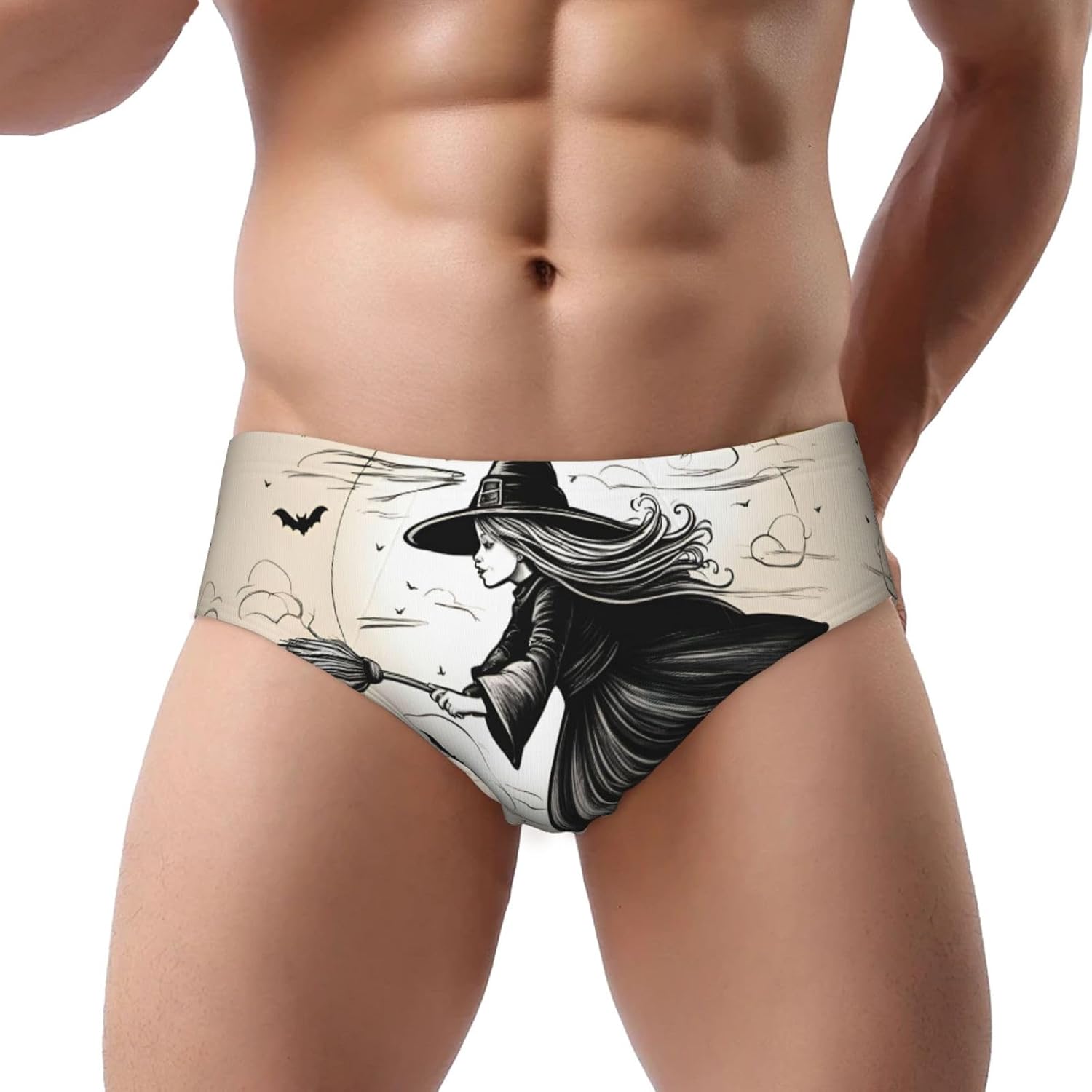 Halloween Witch Flying Men'S Underwear Triangle Briefs, Soft Breathable Stretchy Undergarments With Elastic Waistband