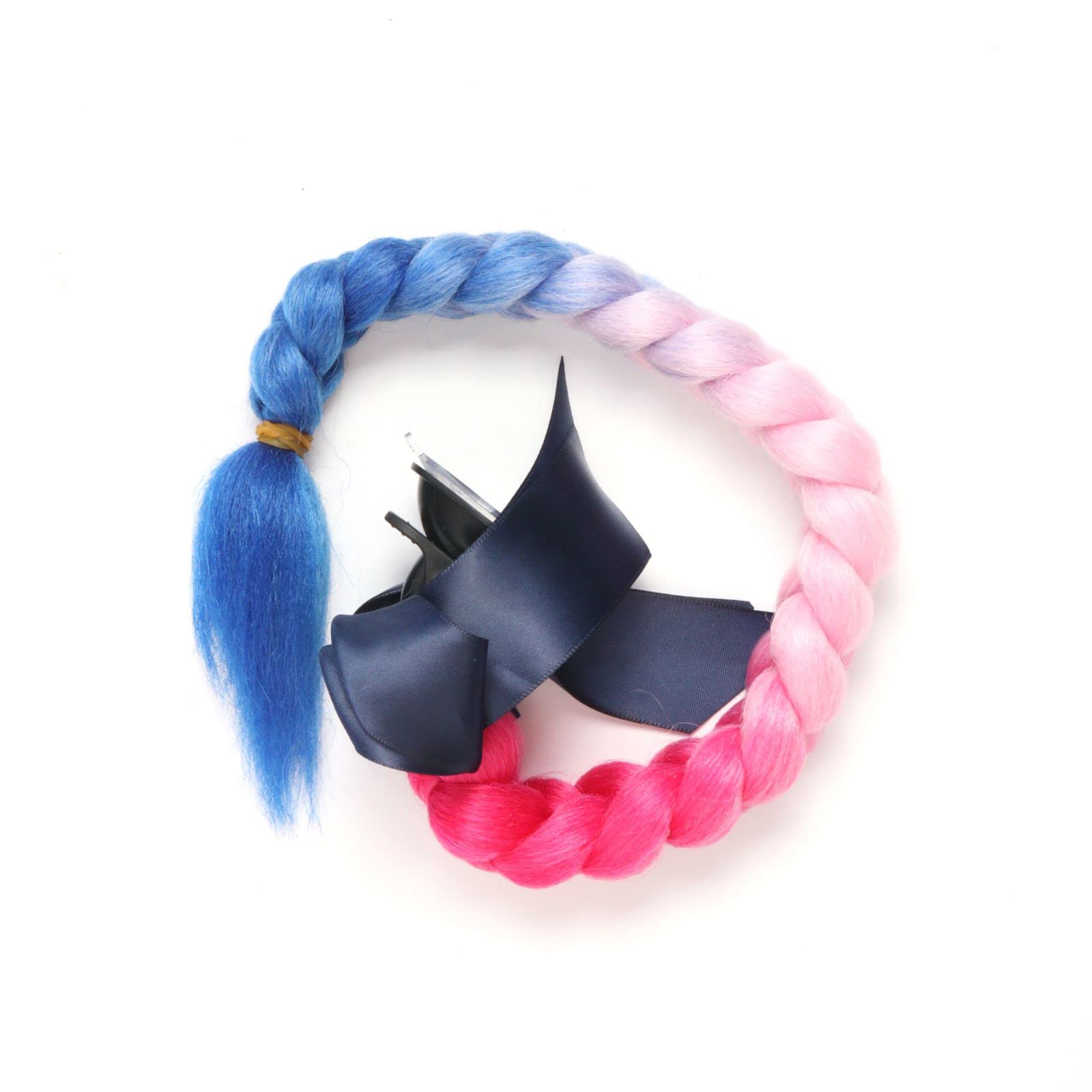 PAXLAMB Helmet Ponytail Pigtails Braids Hair with Bowknot Detachable Suction Cup for Motorcycle Bike Bicycle Cycling Bikers Riders Skateboarding Scooter Costume Cosplay (Pink Blue)